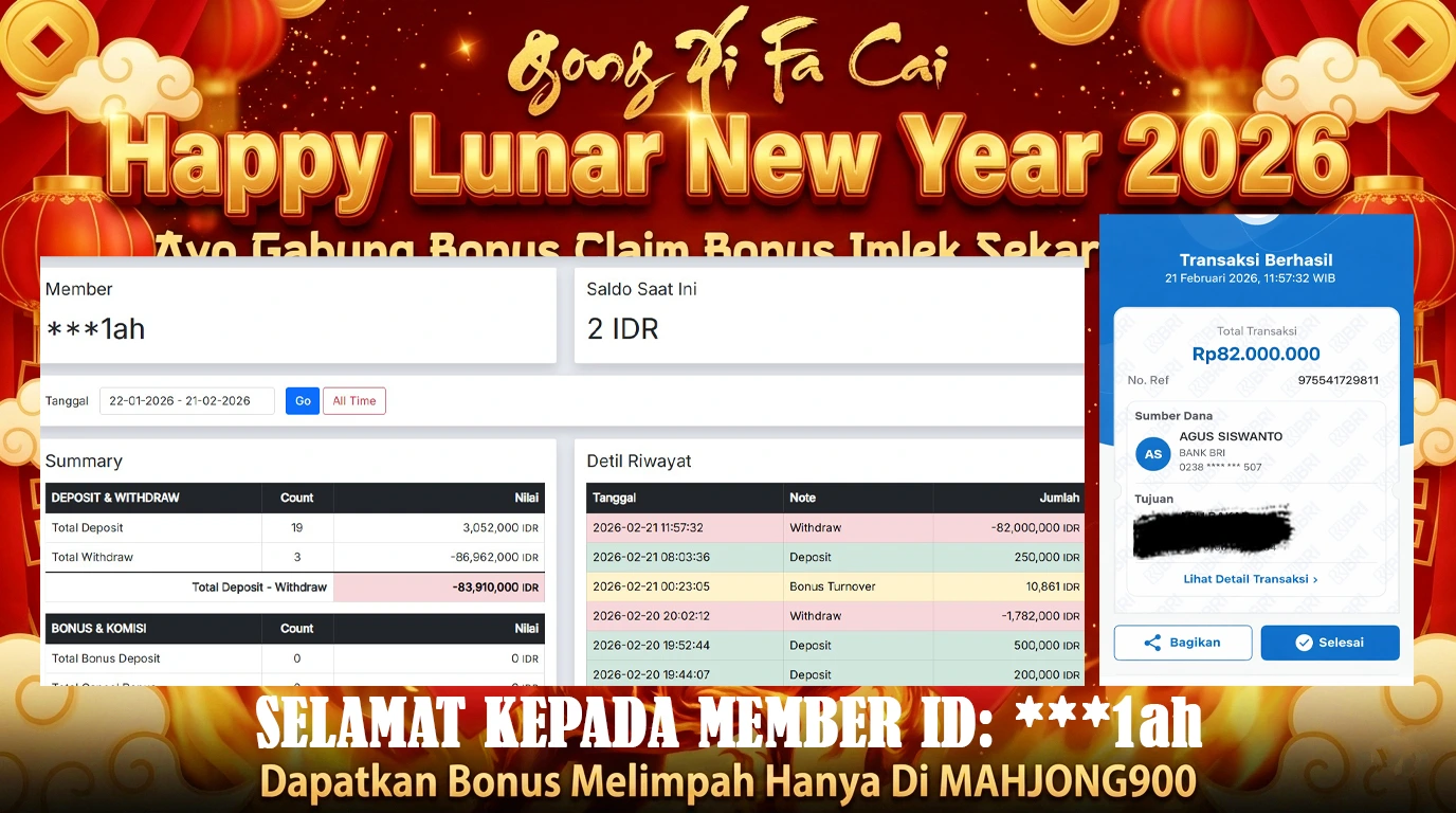 JACKPOT SLOT [MAHJONG WAYS 2] HINGGA 82 JUTA, 21 FEBRUARY 2026 – MAHJONG900