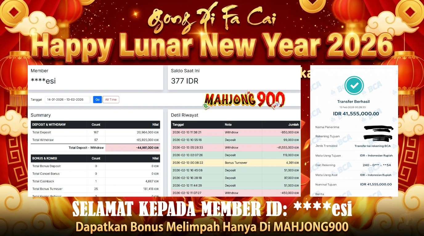 BIG WIN LIVE CASINO [BACCARAT] HINGGA 41.555.000 , 13 FEBRUARY 2026 – MAHJONG900