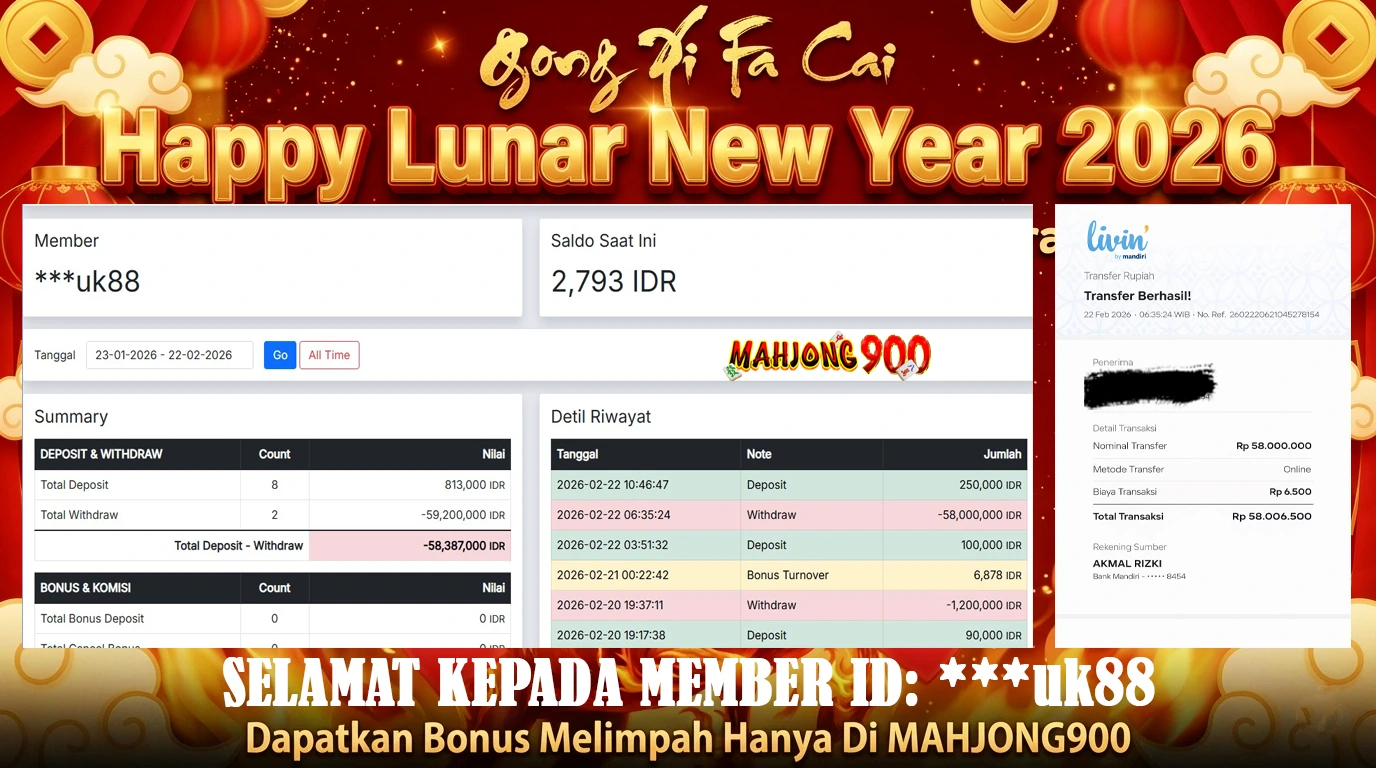 JACKPOT SLOT [FORTUNE OF OLYMPUS] HINGGA 58 JUTA, 22 FEBRUARY 2026 – MAHJONG900