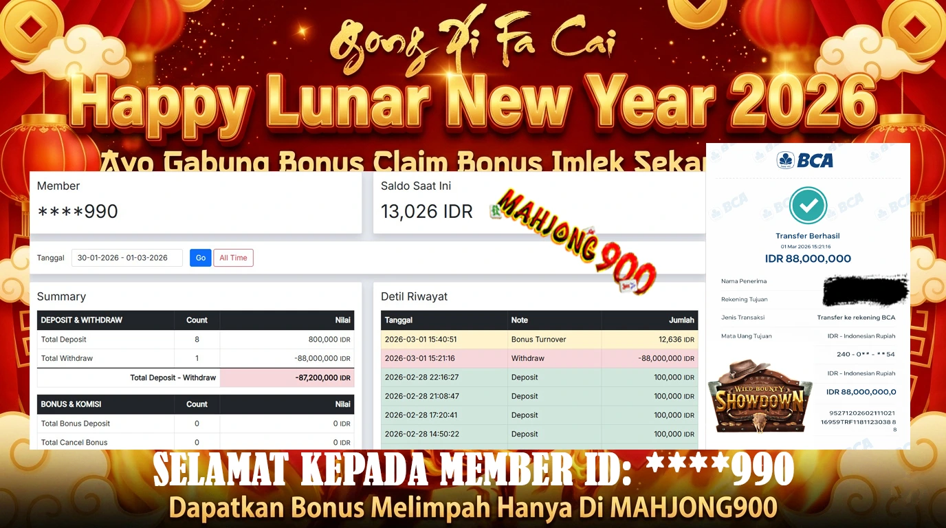 JACKPOT SLOT [WILD BOUNTY SHOWDOWN] HINGGA 88 JUTA, 01 MARET 2026 – MAHJONG900