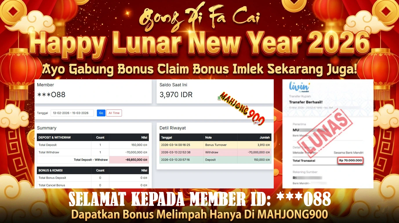 JACKPOT TOGEL [TOTO MACAU] HINGGA 70 JUTA, 14 MARET 2026 – MAHJONG900