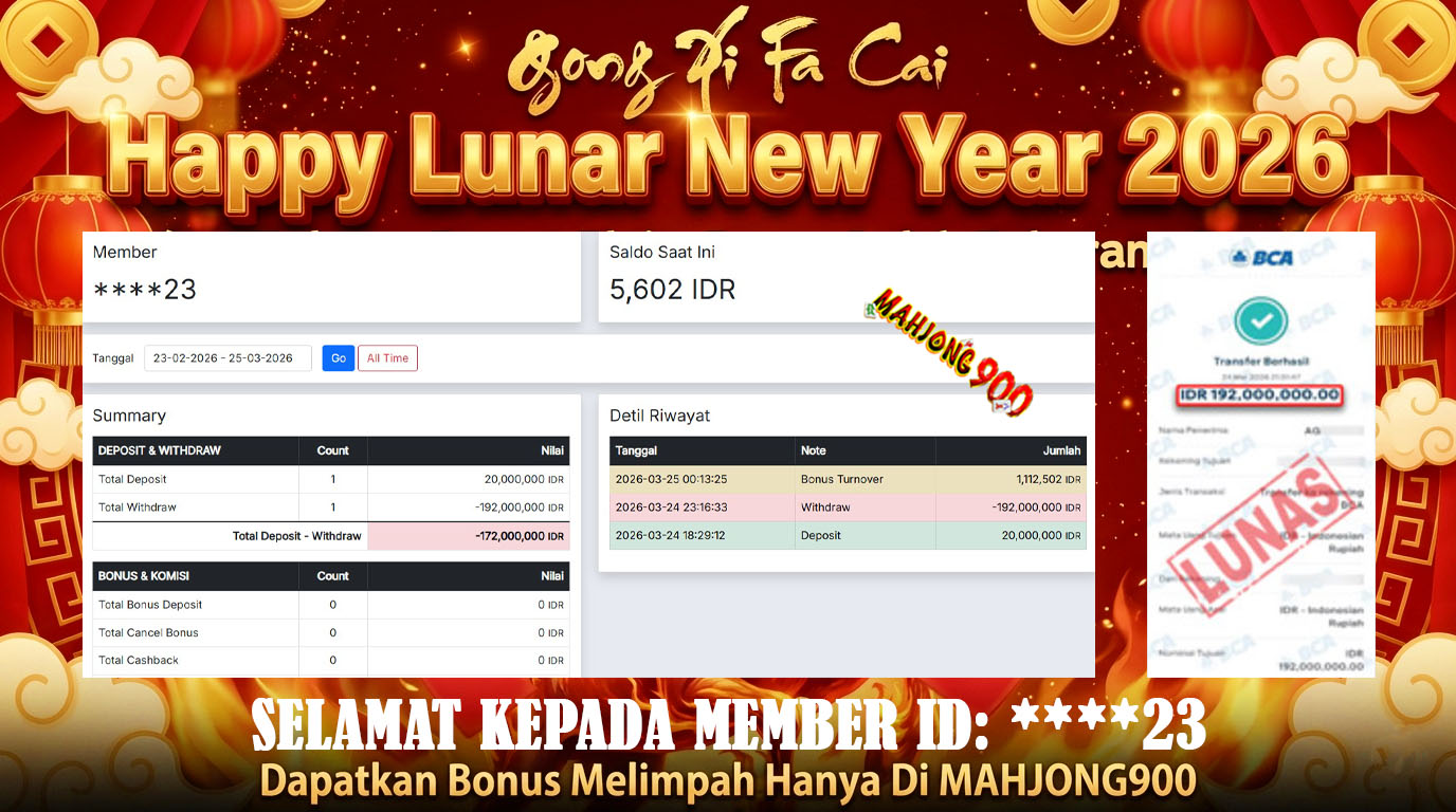 BIGWIN LIVE CASINO [SEXY BACCARAT] HINGGA 192 JUTA, 25 MARET 2026 – MAHJONG900