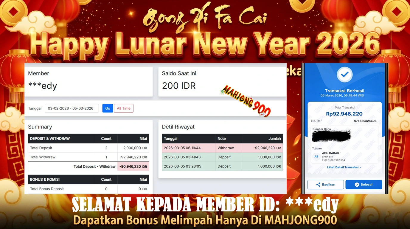 JACKPOT SLOT [MAHJONG WAYS 2] HINGGA 92 JUTA, 05 MARET 2026 – MAHJONG900