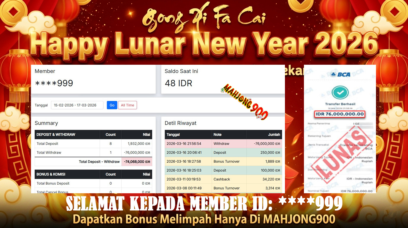 JACKPOT SLOT [MAHJONG WINS 3 BLACK SCATTER] HINGGA 76 JUTA, 17 MARET 2026 – MAHJONG900