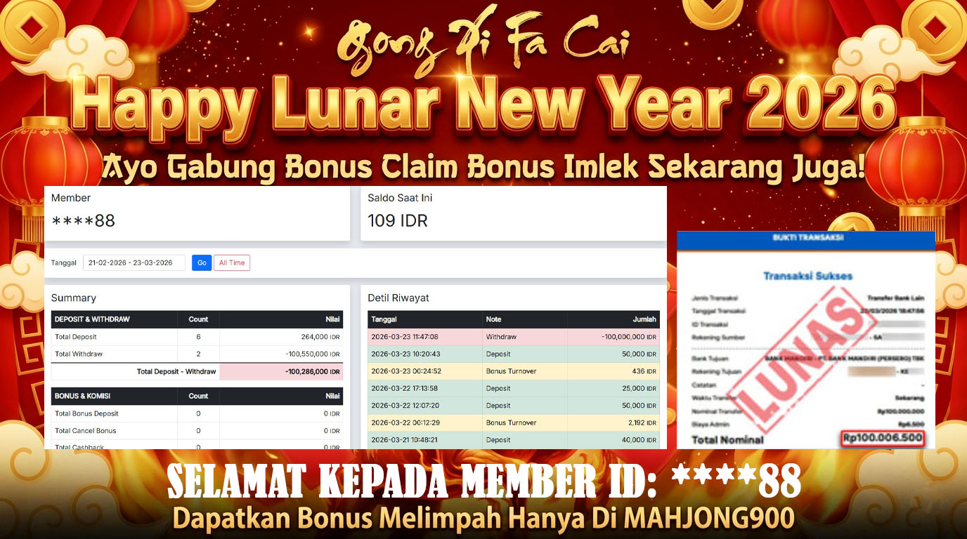 JACKPOT TOGEL [OREGON 3] HINGGA 100 JUTA, 23 MARET 2026 – MAHJONG900