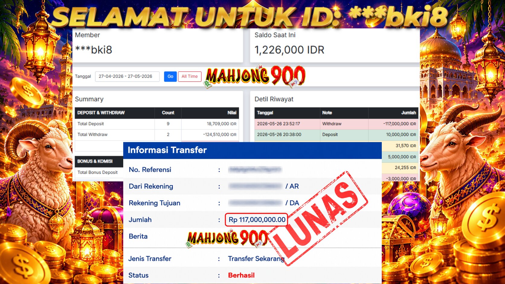 JACKPOT SLOT [MAHJONG WAYS 2] BOCOR HINGGA 117 JUTA, 26 MEI 2026 – MAHJONG900
