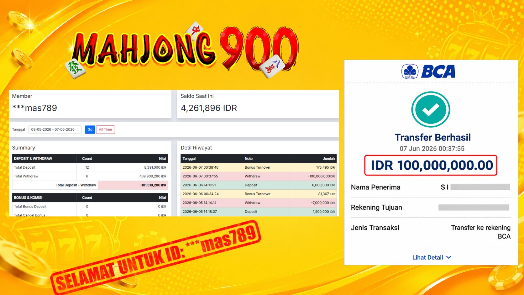 JACKPOT SLOT [MAHJONG WAYS 1] HINGGA 100 JUTA, 07 JUNI 2026 – MAHJONG900