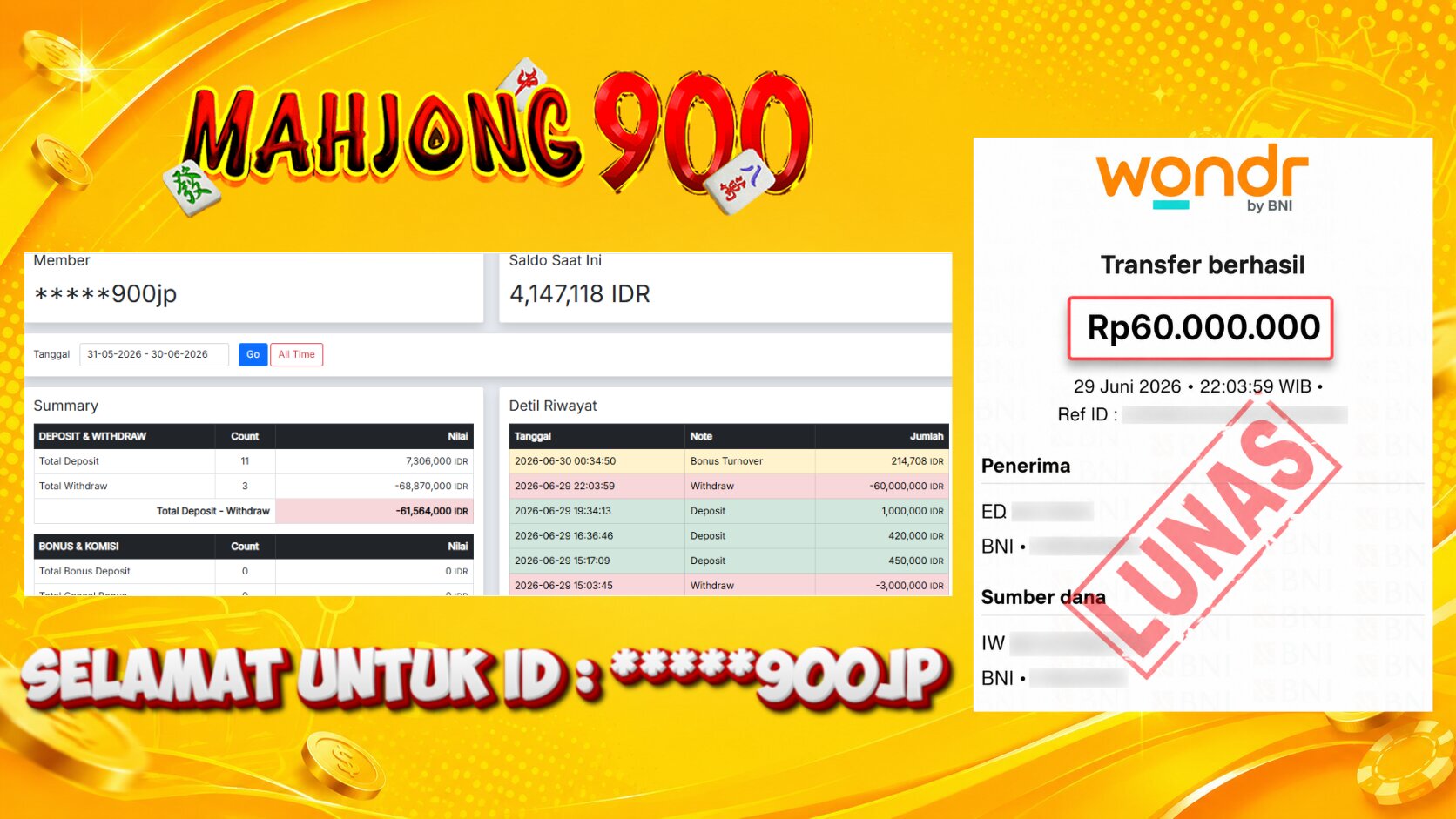 JACKPOT SLOT [LUCKY NEKO] HINGGA 60 JUTA, 29 JUNI 2026 – MAHJONG900