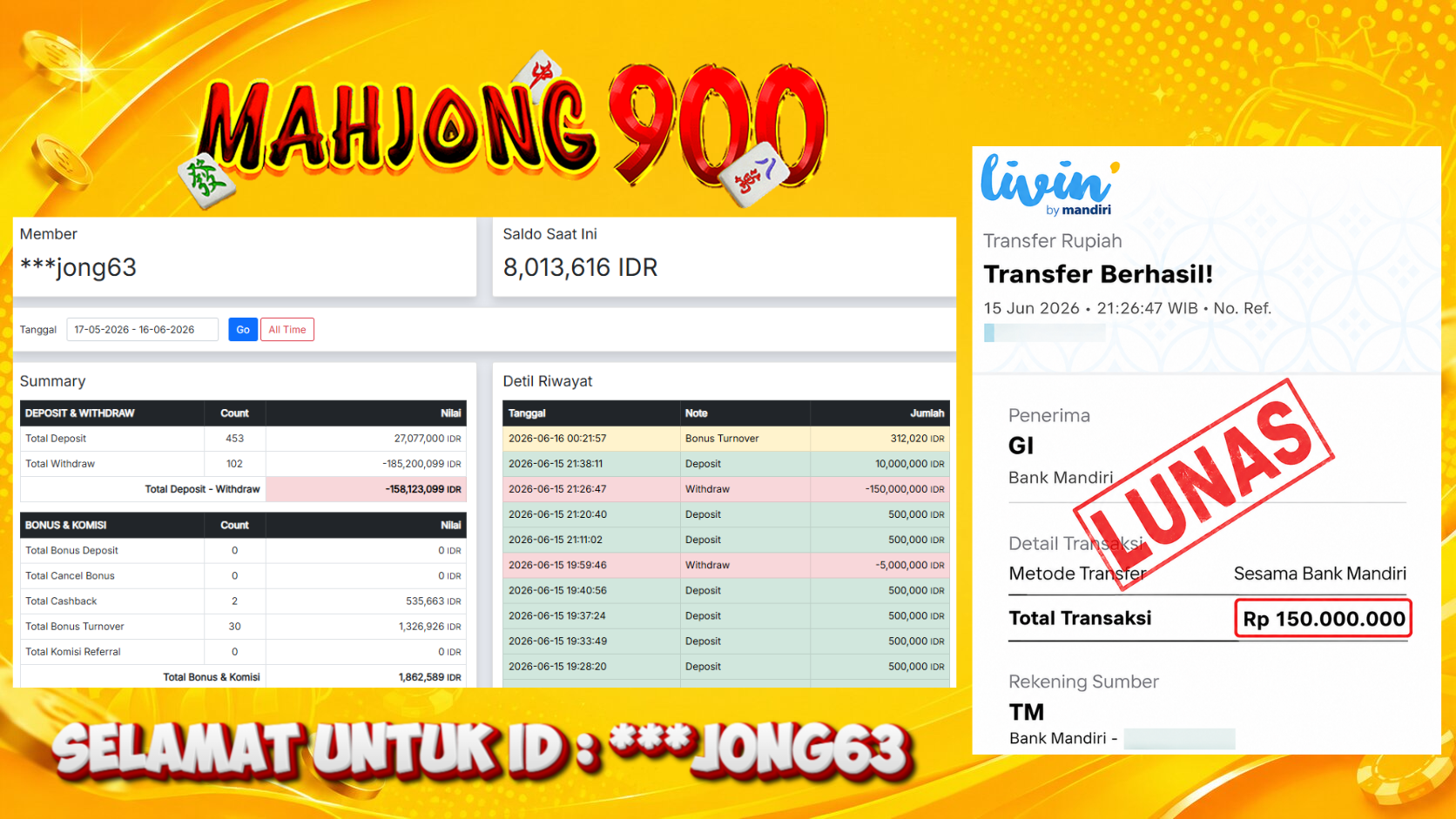 JACKPOT SLOT [BIG BASS SPLASH 1000] HINGGA 150 JUTA, 15 JUNI 2026 – MAHJONG900