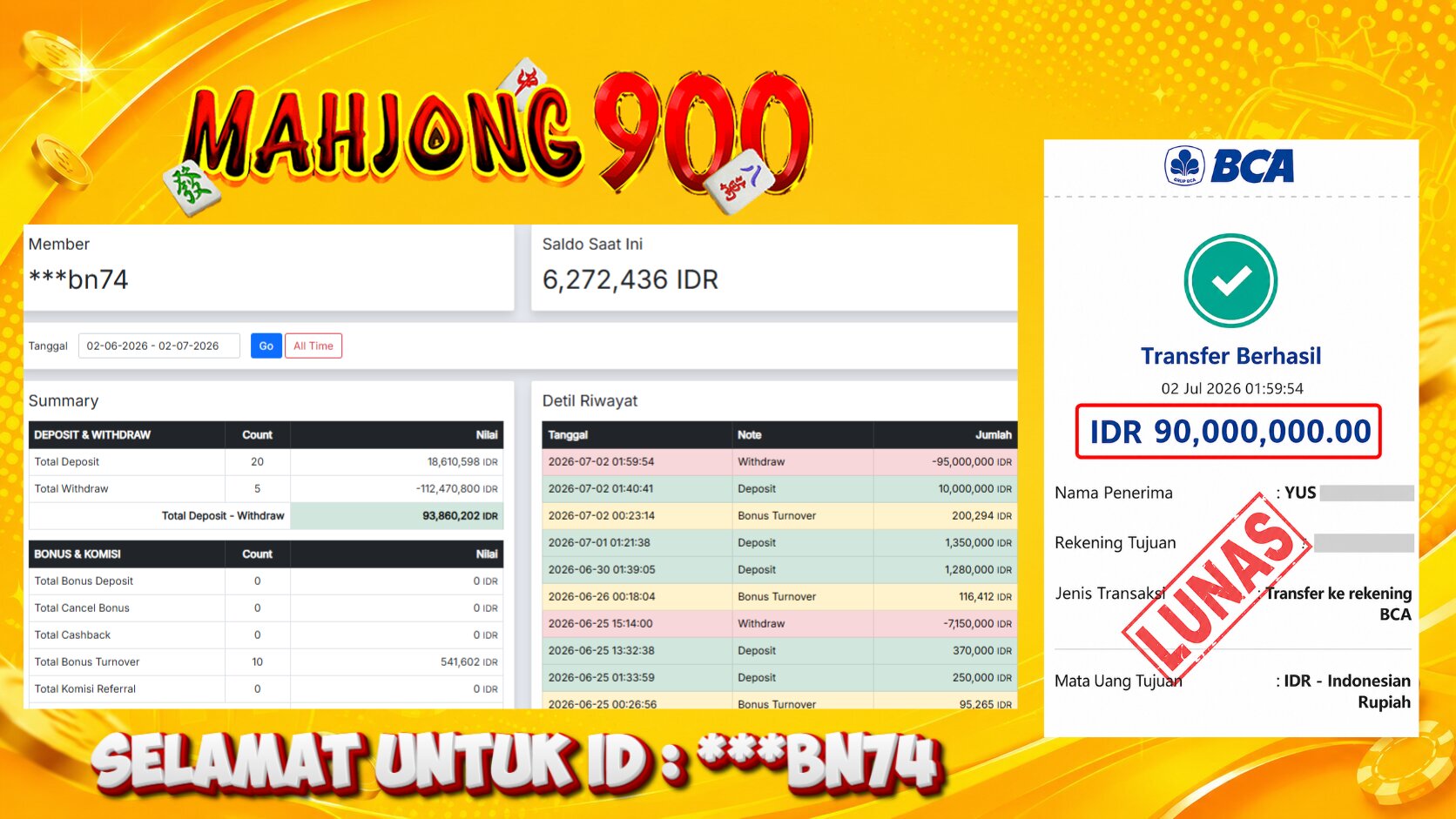 JACKPOT SLOT [ELECTRIC ZEUS] HINGGA 90 JUTA, 02 JULI 2026 – MAHJONG900