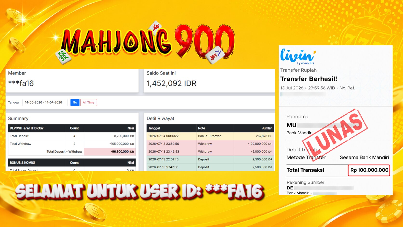 JACKPOT SLOT [STARLIGHT PRINCESS] HINGGA 100 JUTA, 13 JULI 2026 – MAHJONG900