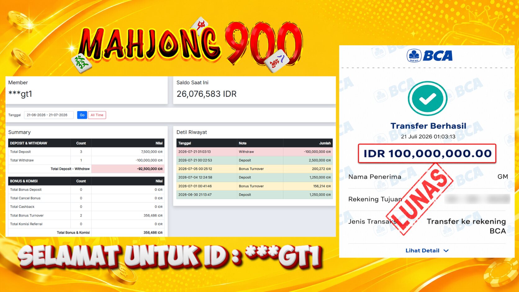 JACKPOT SLOT [WILD BOUNTY SHOWDOWN] HINGGA 100 JUTA, 21 JULI 2026 – MAHJONG900