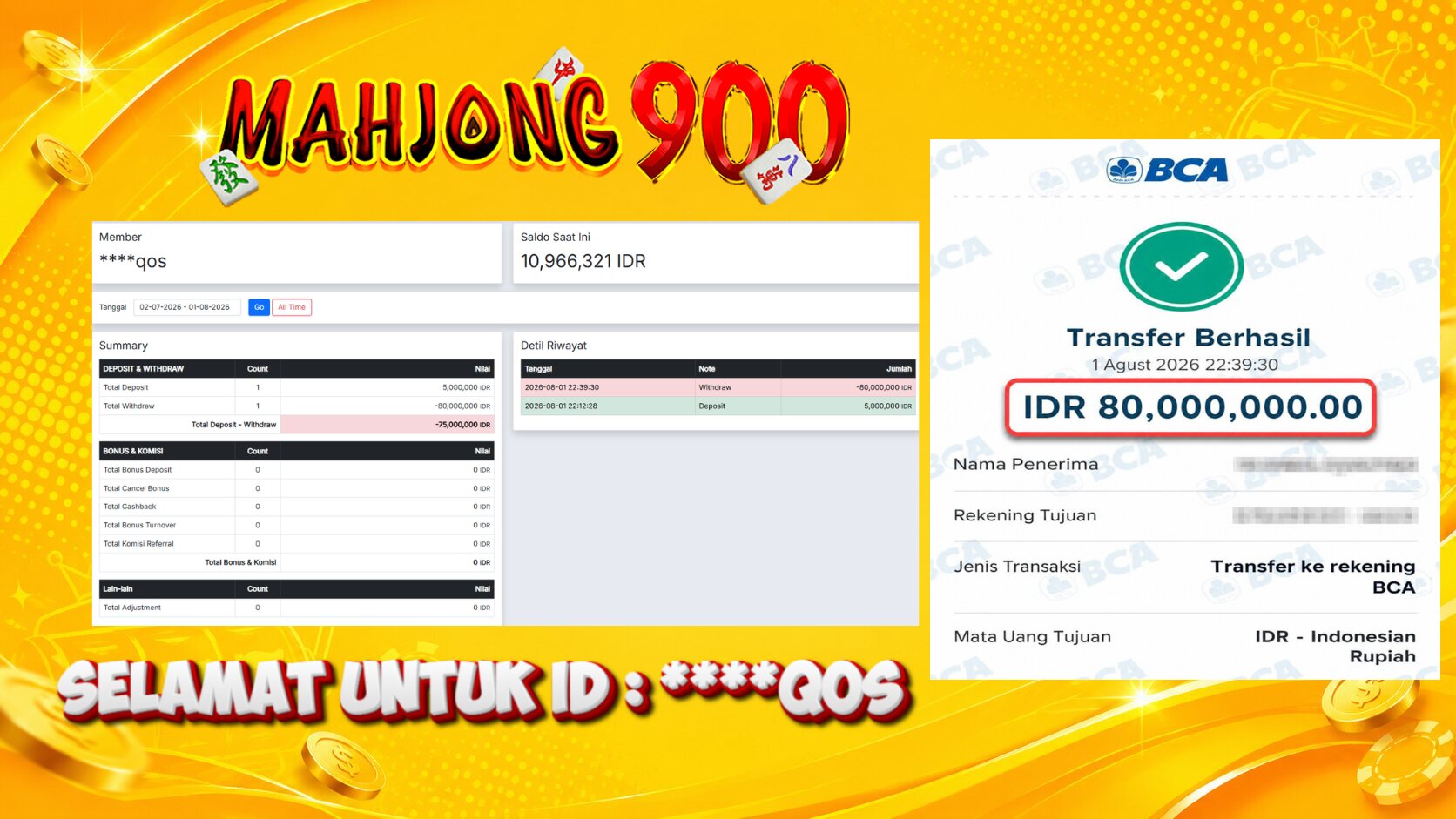 JACKPOT SLOT [MAHJONG WAYS 1] HINGGA 80 JUTA, 01 AGUSTUS 2026 – MAHJONG900