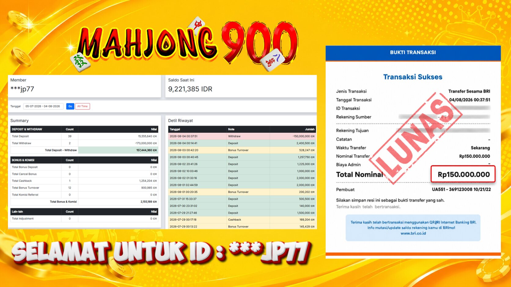 JACKPOT SLOT [STARLIGHT PRINCESS 1000] HINGGA 150 JUTA, 04 AGUSTUS 2026 – MAHJONG900