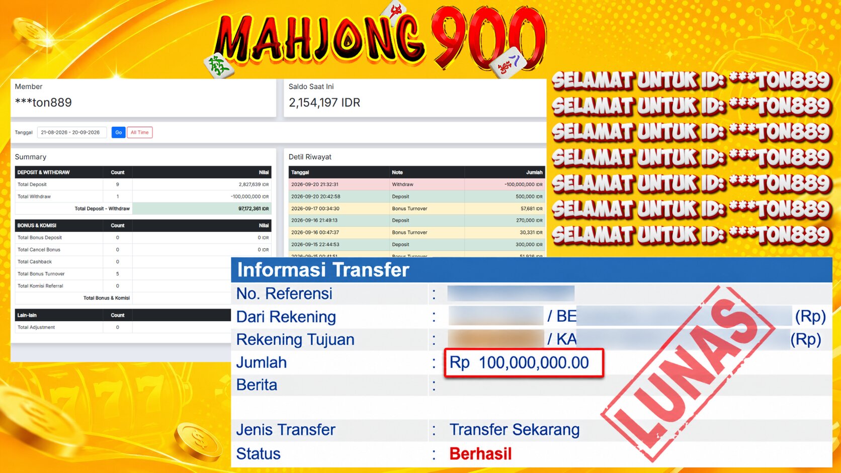 JACKPOT SLOT [MAHJONG WAYS 2] HINGGA 100 JUTA, 20 SEPTEMBER 2026 – MAHJONG900